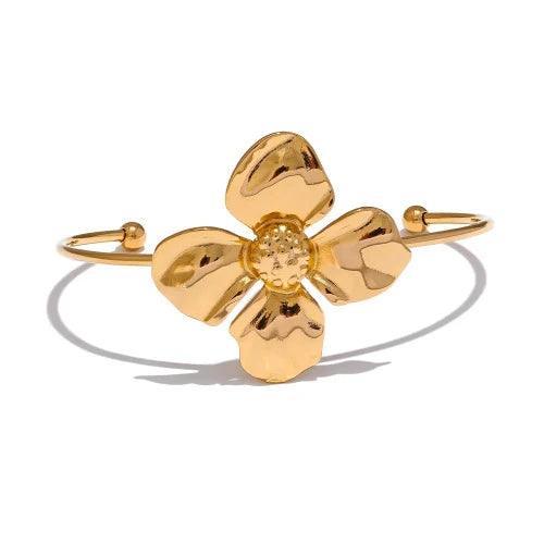 Fashion Jewelry Flower Open Cuff Bangle - SHExFAB