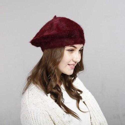 Faux Fur Warm Knit Beret - SHExFAB