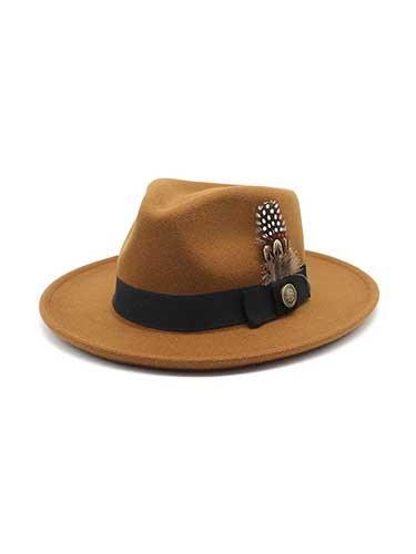 Feather Band Wool Felt Curved Brim Fedora Hat - SHExFAB