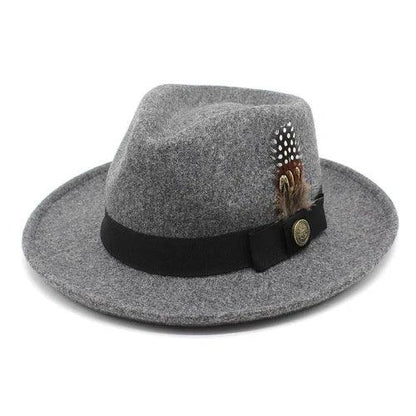 Feather Band Wool Felt Curved Brim Fedora Hat - SHExFAB