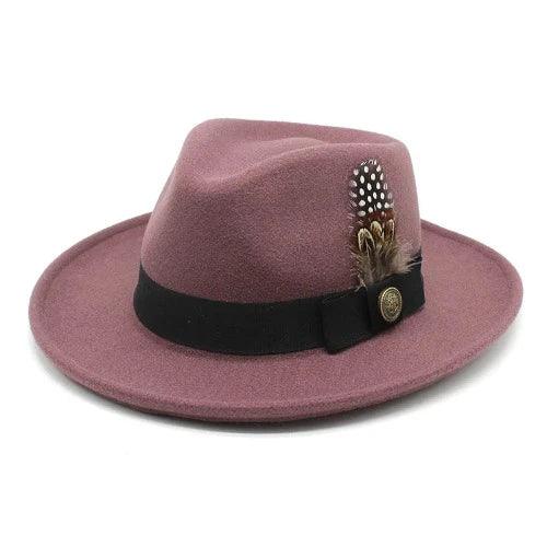 Feather Band Wool Felt Curved Brim Fedora Hat - SHExFAB