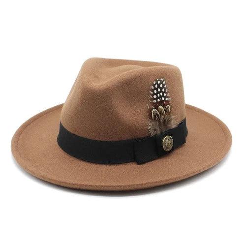 Feather Band Wool Felt Curved Brim Fedora Hat - SHExFAB