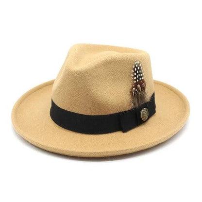 Feather Band Wool Felt Curved Brim Fedora Hat - SHExFAB