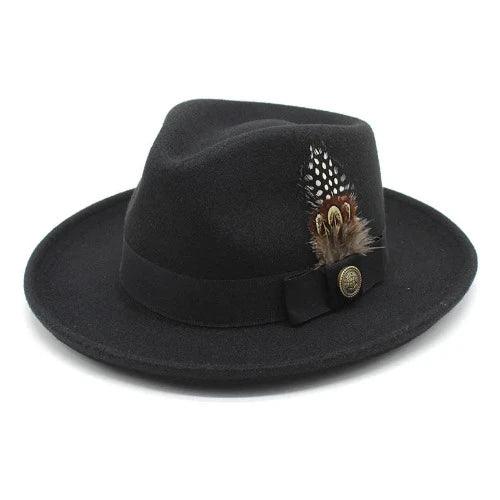 Feather Band Wool Felt Curved Brim Fedora Hat - SHExFAB