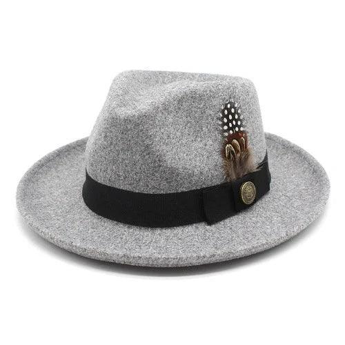 Feather Band Wool Felt Curved Brim Fedora Hat - SHExFAB