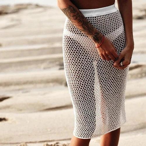 Fishnet Beach Cover Up Midi Skirt - SHExFAB