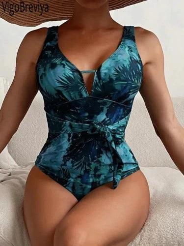 Floral Backless Push Up One Piece Swimsuit - SHExFAB