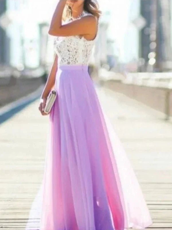 Floral Lace Empire Waist Bridesmaid Prom Long Dresses - SHExFAB