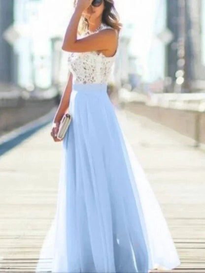 Floral Lace Empire Waist Bridesmaid Prom Long Dresses - SHExFAB