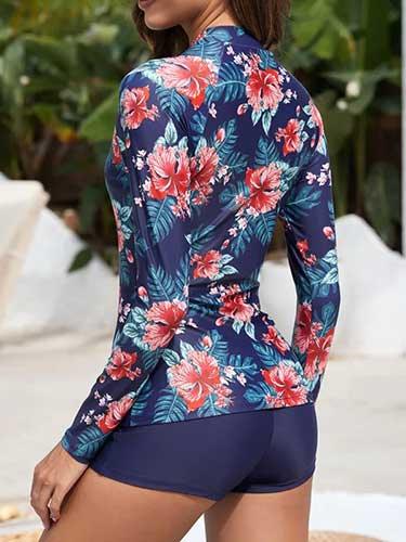 Floral Long Sleeve Surf Two - Piece Swimsuit - SHExFAB