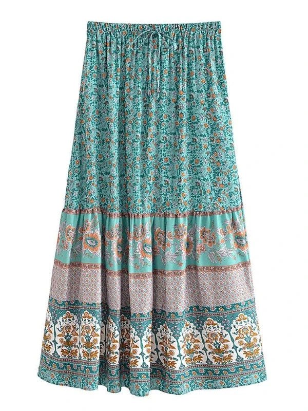 Floral Print Elastic Waist A - Line Bohemian Maxi Skirt - SHExFAB