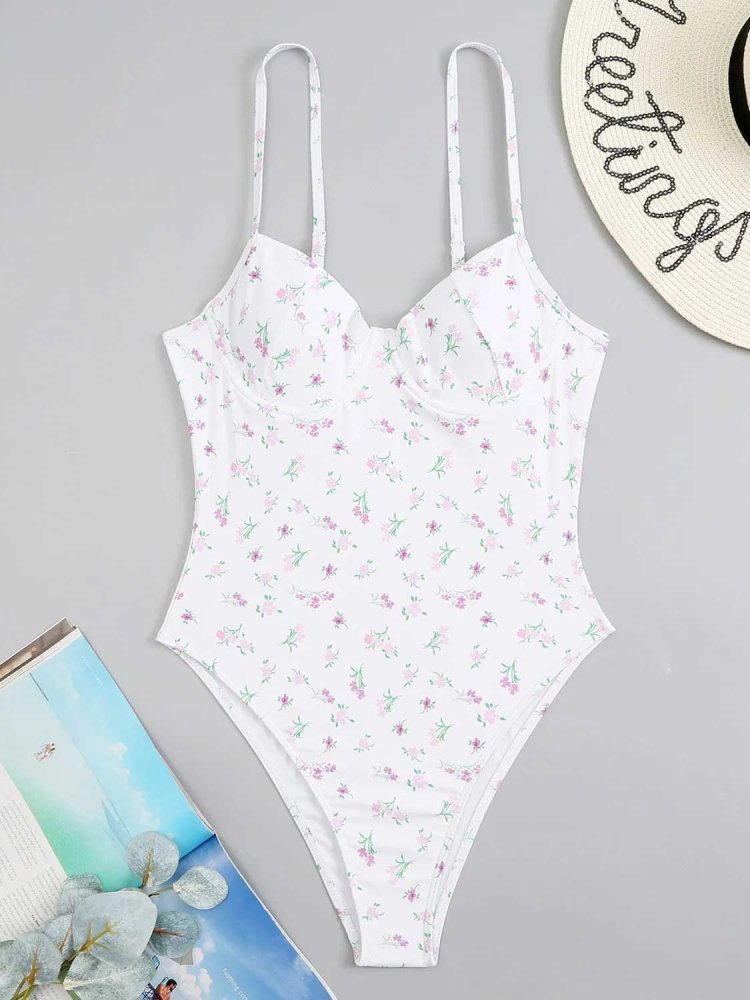 Floral Push - Up Retro One - Piece Bathing Suit - SHExFAB