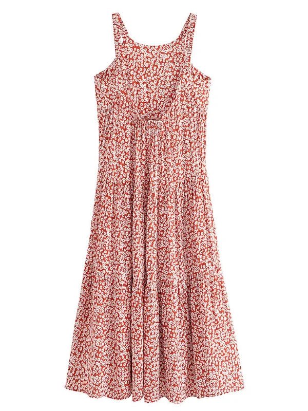 Floral Sleeveless Summer A - Line Pleated Dress - SHExFAB