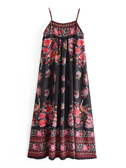 Floral Spaghetti Strap Backless Summer Long Dress - SHExFAB