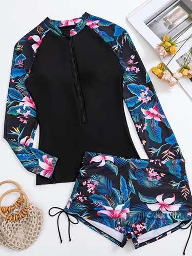 Floral Two Piece Rash Guard Long Sleeve Swimsuits - SHExFAB