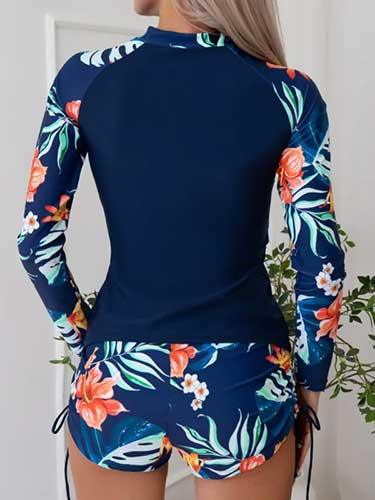 Floral Two Piece Rash Guard Long Sleeve Swimsuits - SHExFAB