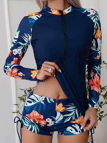 Floral Two Piece Rash Guard Long Sleeve Swimsuits - SHExFAB