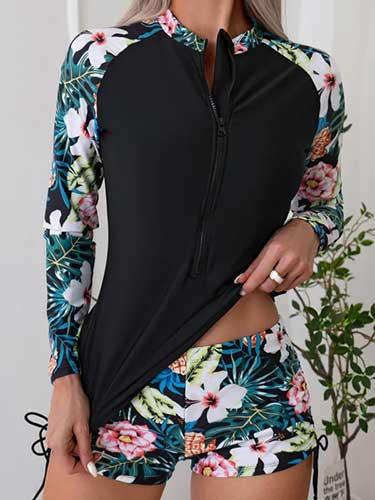 Floral Two Piece Rash Guard Long Sleeve Swimsuits - SHExFAB