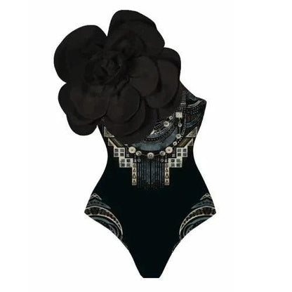 Flower Applique Graphic One - Piece Swimsuit - SHExFAB