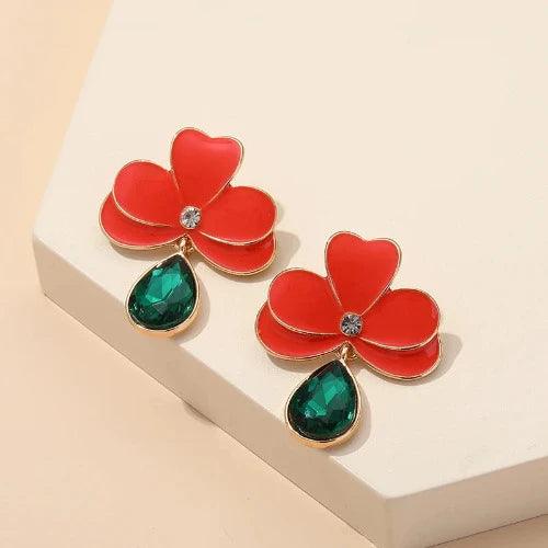 Flower Crystal Teardrop Trendy Dangle Earrings - SHExFAB