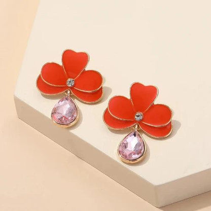 Flower Crystal Teardrop Trendy Dangle Earrings - SHExFAB