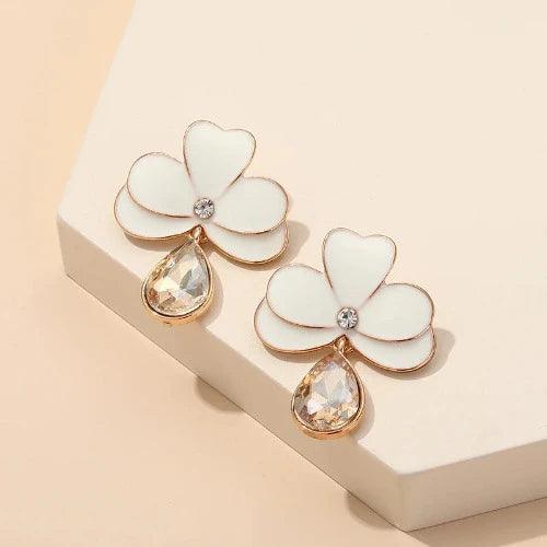 Flower Crystal Teardrop Trendy Dangle Earrings - SHExFAB