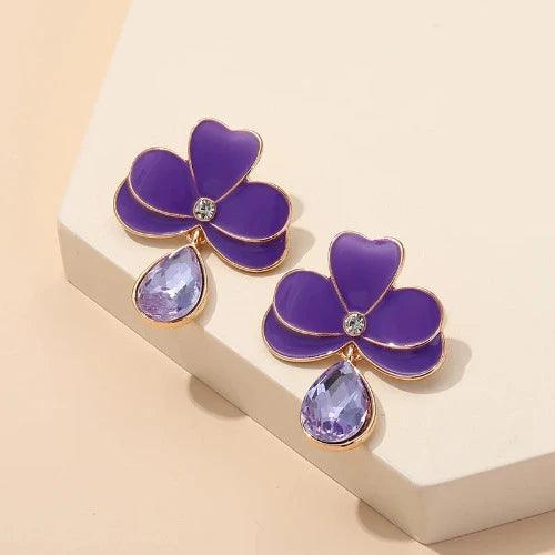 Flower Crystal Teardrop Trendy Dangle Earrings - SHExFAB