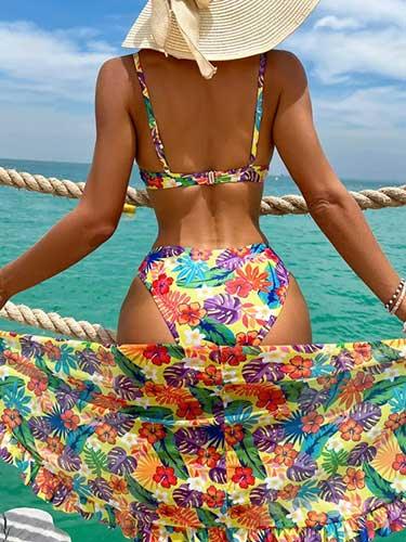 Flower Push Up 3 Piece Swimsuit with Cover Up - SHExFAB