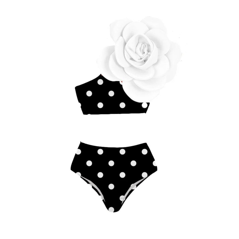 Flower Shoulder High Waist 2 Piece Bikini Set - SHExFAB