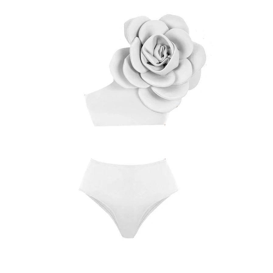 Flower Shoulder High Waist 2 Piece Bikini Set - SHExFAB