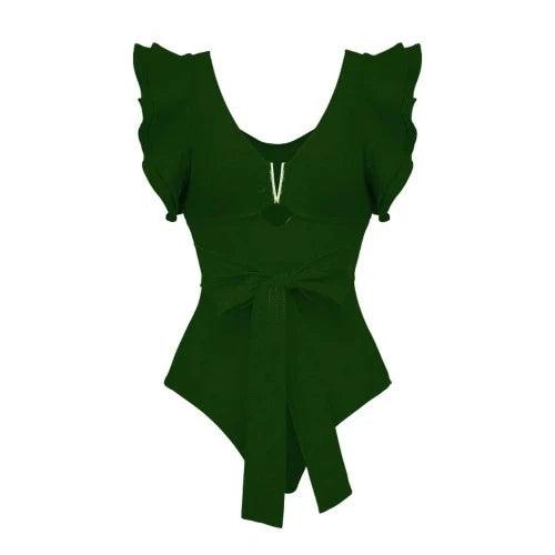 Fluffer Sleeve Full Coverage Swimsuit with Belt - SHExFAB