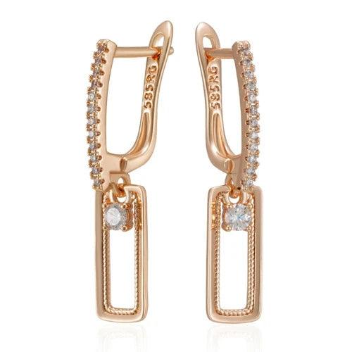 Glossy Rectangle Zircon Drop Earrings - SHExFAB