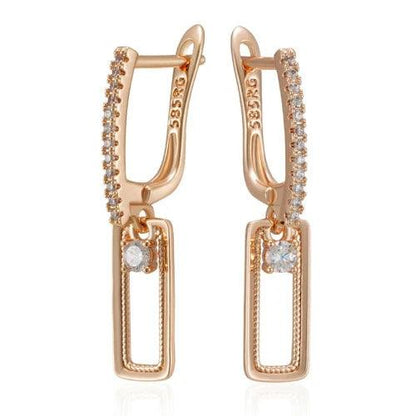 Glossy Rectangle Zircon Drop Earrings - SHExFAB