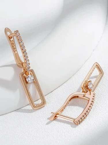 Glossy Rectangle Zircon Drop Earrings - SHExFAB