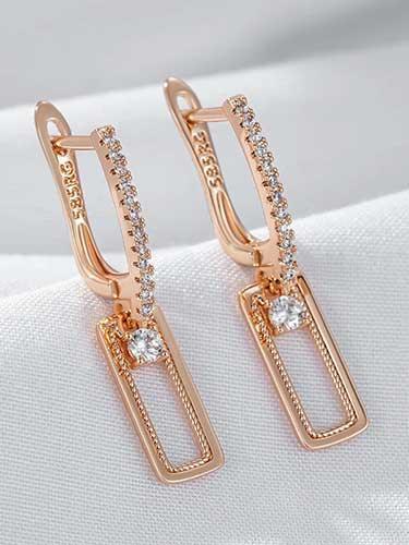 Glossy Rectangle Zircon Drop Earrings - SHExFAB