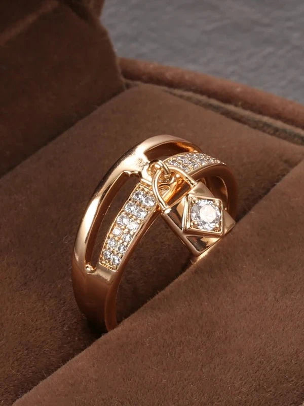 Gold Lock Inlaid Statement Ring - SHExFAB