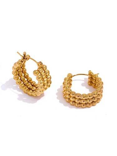 Gold Triple Beaded Huggie Earrings - SHExFAB