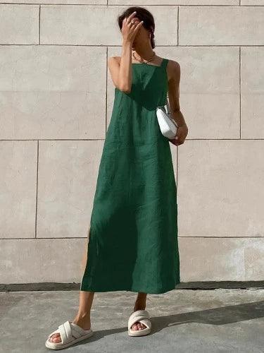 Green A - Line Casual Summer Midi Dress - SHExFAB