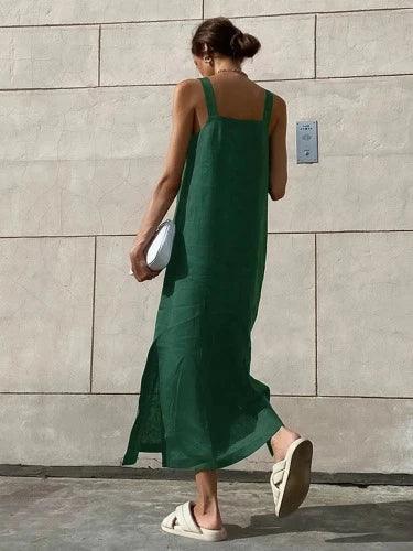 Green A - Line Casual Summer Midi Dress - SHExFAB