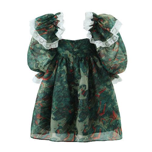 Green Floral Organza Dress - SHExFAB