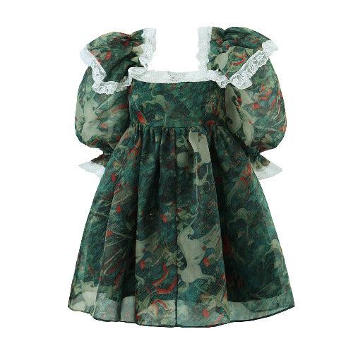 Green Floral Organza Dress - SHExFAB