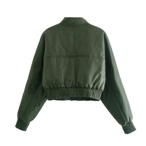 Green Pockets Short Bomber Jacket - SHExFAB