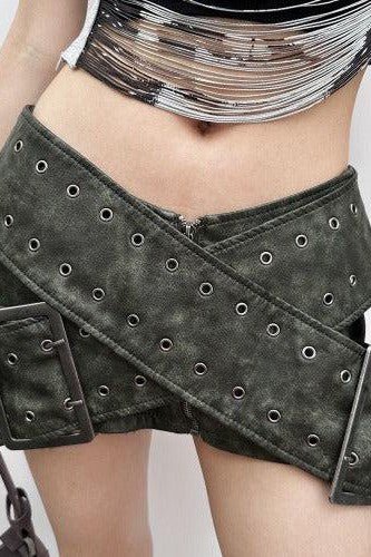 Grunge Double Belt PU Mini Skirt - SHExFAB