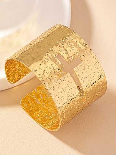 Hallow Cross Wide Bangle Cuff Bracelet - SHExFAB