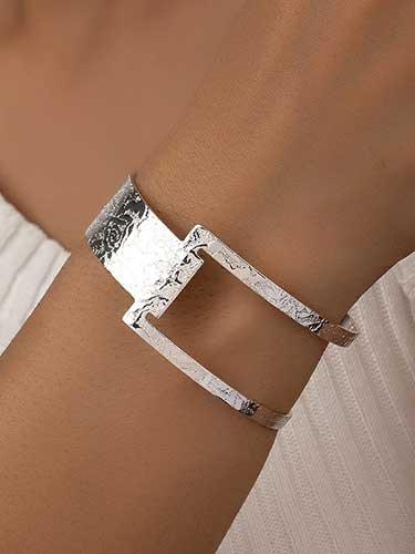 Hallow Geometric Open Cuff Bangle Bracelet Timeless - SHExFAB