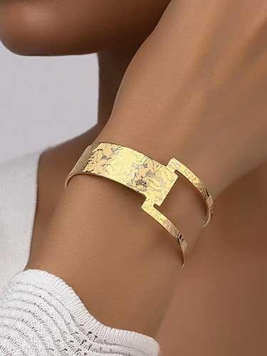 Hallow Geometric Open Cuff Bangle Bracelet Timeless - SHExFAB