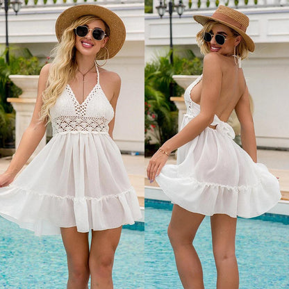 Halter Crochet White Cover - Up Beach Dress - SHExFAB