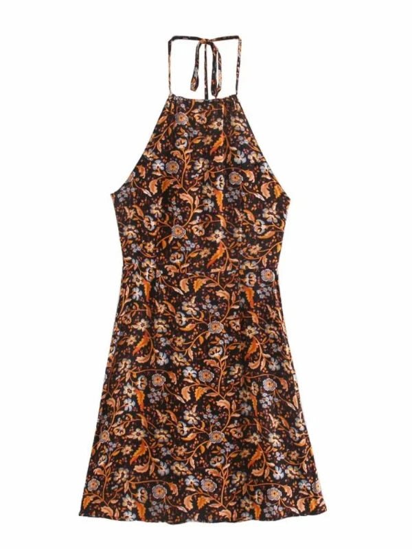 Halter Elastic Back Mini Floral Dress - SHExFAB