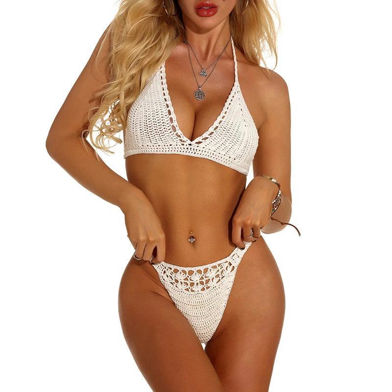 Halter Lace - Up Crochet Bikini Top - SHExFAB