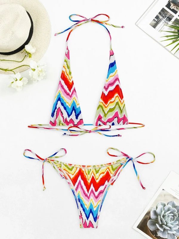 Halter Neck Two Piece Triangle Bikini Swimsuit - SHExFAB